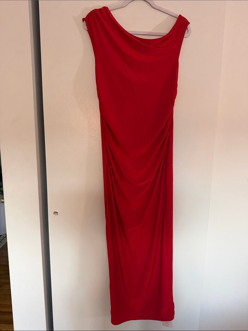 Red Draped Evening Gown